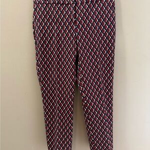 Ann Taylor 0 Petite Maroon and Navy Geometric Trousers Devin Dress Pant